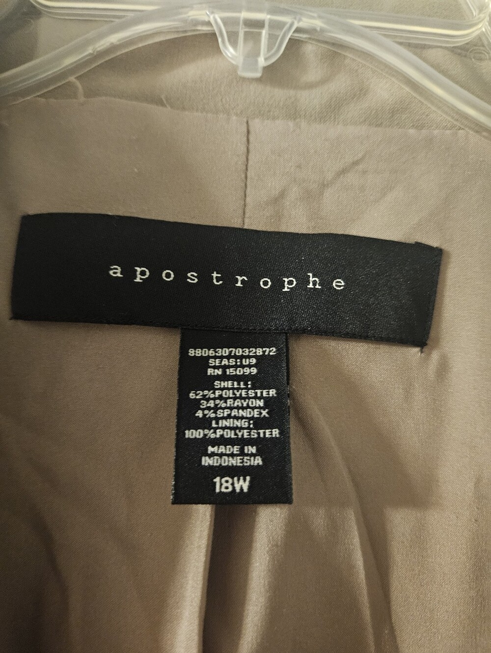 Apostrophe Taupe Single-Button Tailored Blazer Size 18W - Picture 2 of 4